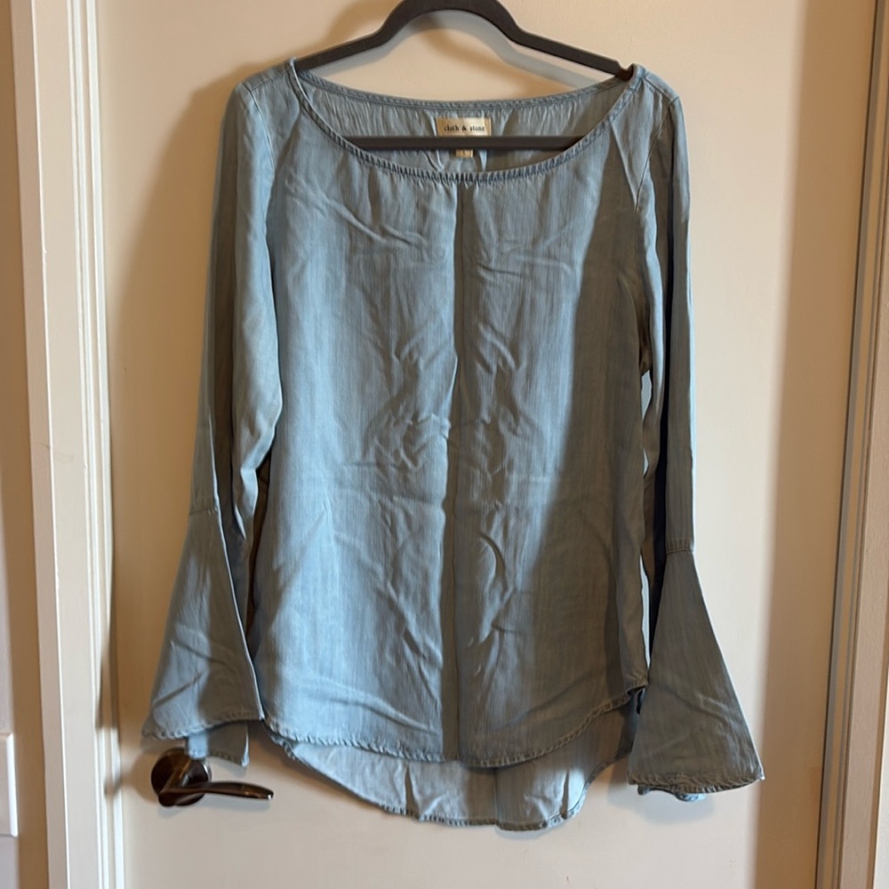 Cloth & Stone Chambray Long Sleeve Tunic Style Shirt, Size Large